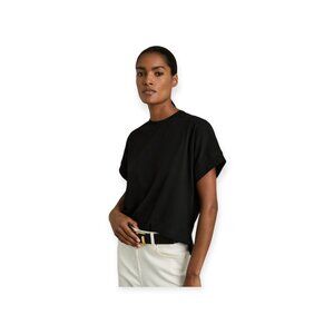 Reiss Black Rolled Sleeve Tee XS Minimalist Crewneck Portugal Made Womens Top EU